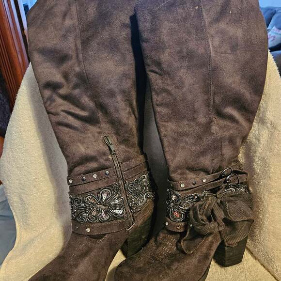 Women's Dark Gray Tall Casual Dressy Riding Boots Size 7.5 - Picture 1 of 1